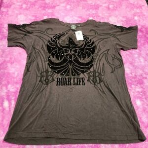 Roar Mens Shirt 2XL Charcoal Graphic Studded Short Sleeve‎ Tee New With Tags